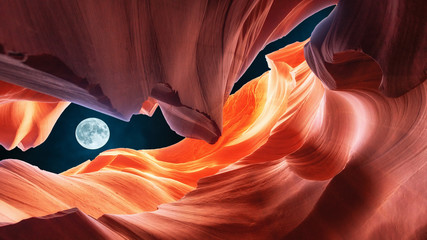 Art antelope slot canyon in the night with the moon, Arizona USA - obrazy, fototapety, plakaty