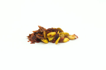 Crushed chillies isolated on a white background