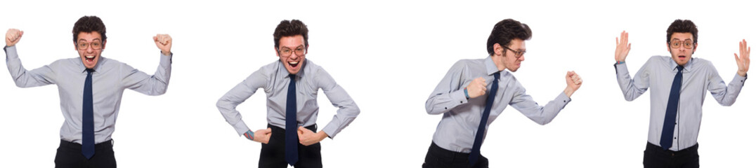 Collage with young businessman on white