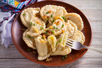 Dumplings, filled with potato. Dumplings with filling. horizontal