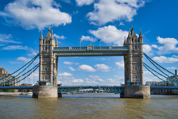A drawbridge in central London over the River Thames, near the Tower, London, UK