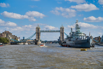 LONDON, UK - SEPTEMBER 9, 2018: Military Cruiser Belfast (HMS Belfast) is the pride of the British...