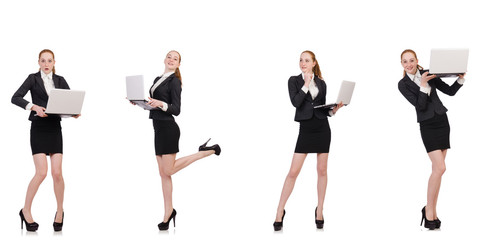 Fototapeta na wymiar Businesswoman with laptop isolated on white