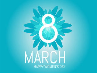 Blue Cut Flower. 8 March. Women's Day Greeting card. Origami Floral bouquet. Circle frame. Space for text on blue background. Happy Mother's Day. Vector Spring illustration.