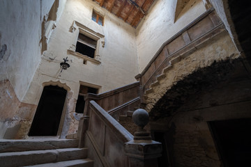 Stairs and doors of the interior of an ancient palace