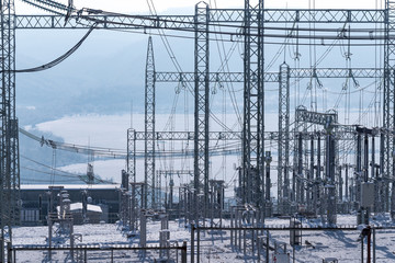High voltage transformer substation.