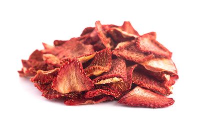 Dehydrated Strawberry Halves on a White Background