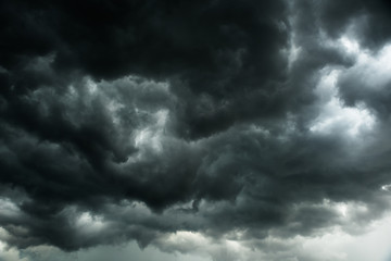 Weather in summer with black cloud and storm, Dark sky and dramatic storm clouds before rainy, Bad...
