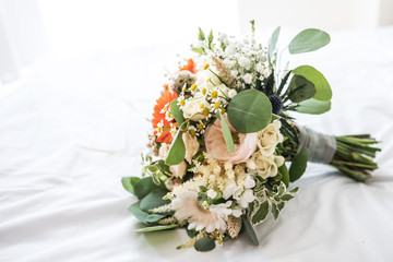 Beautiful wedding bouquet with various flowers