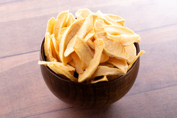 Dried Apple in a Wooden Bowl