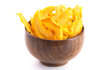 A Bowl of Mango Slices on a White Background