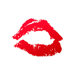 Red lipstick kiss on white background. Kiss mark vector illustration. Imprint of the lips.  Valentines day theme print. Easy to edit template for greeting card, poster, banner, flyer, label, etc.