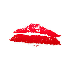 Red lipstick kiss on white background. Imprint of the lips. Kiss mark vector illustration. Valentines day theme print. Easy to edit template for greeting card, poster, banner, flyer, label, etc.