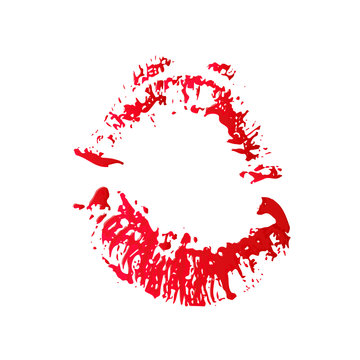 Red lipstick kiss on white background. Imprint of the lips. Valentines day theme print. Kiss mark vector illustration. Easy to edit template for greeting card, label,  poster, banner, flyer,etc.