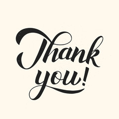 Thank you calligraphy hand lettering. Shabby retro vector illustration. Easy to edit template for wedding thank you cards, tags, banners, posters, labels, textiles etc.