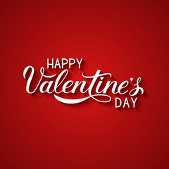Happy Valentine’s Day hand written on red background. 3d calligraphy lettering. Easy to edit vector template for Valentines day greeting card, party invitation, posters, flyer, banner etc.
