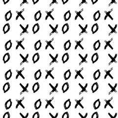 Seamless pattern XOXO on white background. Grunge hand written brush lettering XO. Hugs and kisses abbreviation symbol. Easy to edit template for Valentine’s day. Vector illustration.