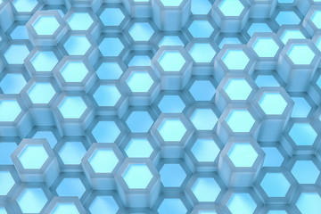 3d rendering, blue hexagonal background