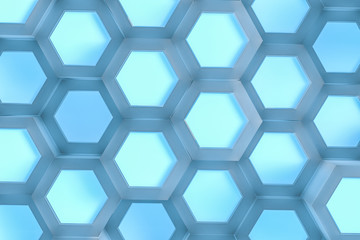 3d rendering, blue hexagonal background