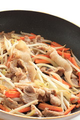 Chinese food, pork and soy sprout stir fried