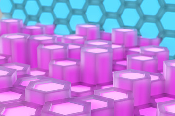 3d rendering, blue hexagonal background