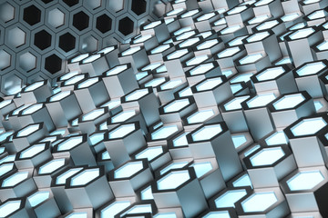 Fototapeta premium 3d rendering, blue metalic hexagonal background