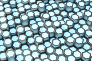 3d rendering, blue metalic hexagonal background