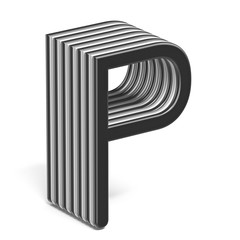 Black and white layered font Letter P 3D