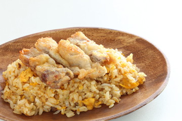 Chinese food, fried chciken on fried rice