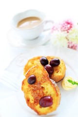 Homemade honey French toast served with grape