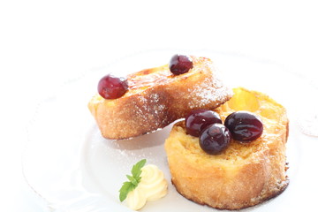 Homemade honey French toast served with grape