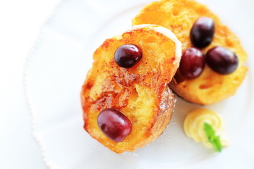Homemade honey French toast served with grape