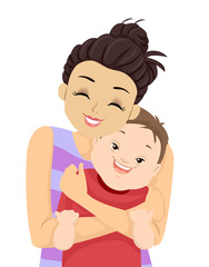 Kid Boy Down Syndrome Sister Hug Illustration