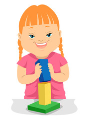 Kid Girl Down Syndrome Building Block Illustration