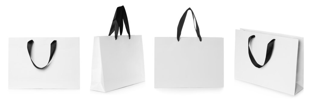 Set of paper bags for shopping on white background. Mockup for design