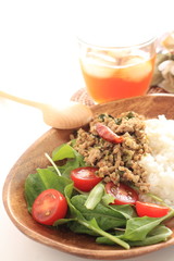 Thai cuisine, mince chicken and chili herbal rice