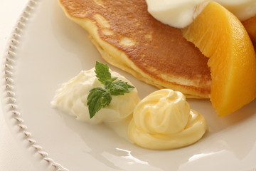 Peach and cheese Pan cake for breakfast image