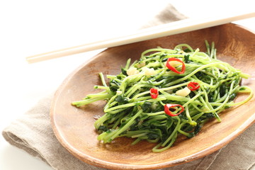 Chinese cuisine, soy sauce and chilli stir fried with garlic