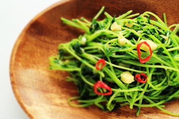 Chinese cuisine, soy sauce and chilli stir fried with garlic