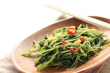 Chinese cuisine, soy sauce and chilli stir fried with garlic