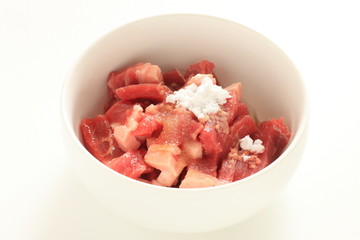 raw beef and seasoning for chinese cooking image