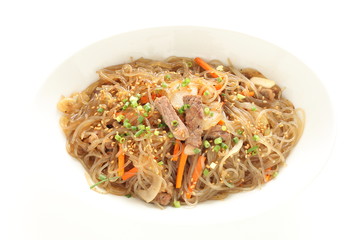 Korean food, vegetable and beef with glass noodles stir fried