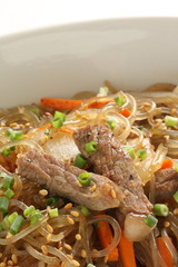 Korean food, vegetable and beef with glass noodles stir fried
