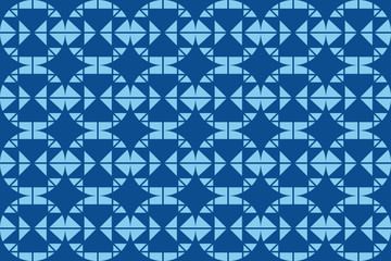Seamless, abstract background pattern made with geometric shapes forming circles in blue color. Decorative vector art.