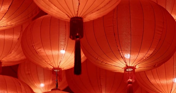 Chinese paper red lantern handing at outdoor at night