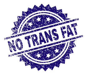 NO TRANS FAT stamp seal watermark with distress style. Blue vector rubber print of NO TRANS FAT text with dirty texture.