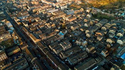 Obraz premium Aerial photography of the old houses of Wenqiao Town, Wenling City, Zhejiang Province, China