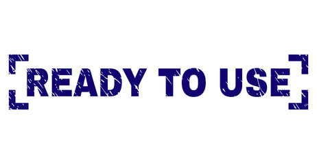 READY TO USE label seal imprint with corroded effect. Text label is placed between corners. Blue vector rubber print of READY TO USE with corroded texture.
