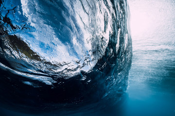 Barrel wave underwater. Ocean in underwater