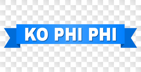 KO PHI text on a ribbon. Designed with white caption and blue stripe. Vector banner with KO PHI tag on a transparent background.